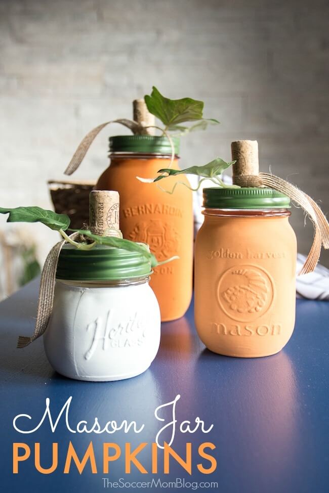 These DIY Pumpkin Mason Jars are gorgeous country chic fall decor and so easy to make! You'll use them year after year! Click for video tutorial.