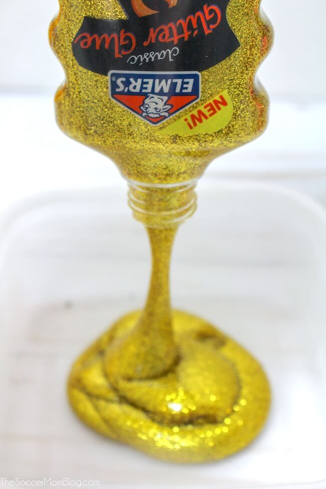 How to make metallic gold glitter slime with contact solution