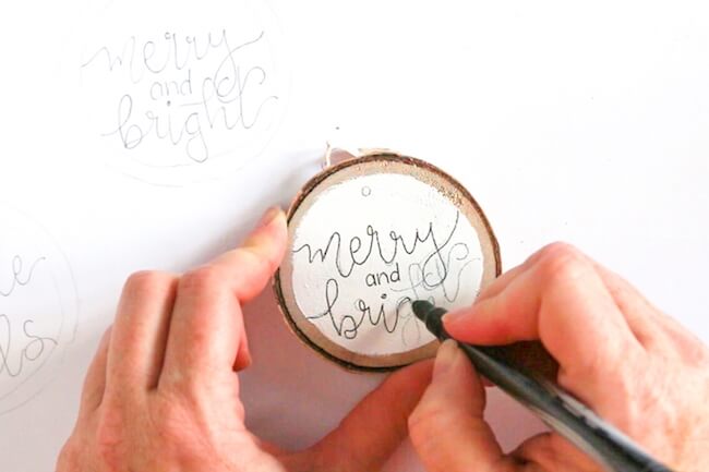 How to make hand lettered wood slice ornaments
