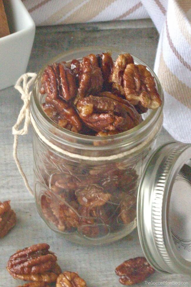 These healthy candied pecans are the perfect combination of sweet, savory, and crunchy! Plus they only take minutes to make!
