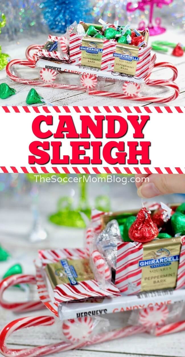 Kids will love this cute candy sleigh made from their favorite Christmas treats! Makes a great gift idea! Click for video tutorial