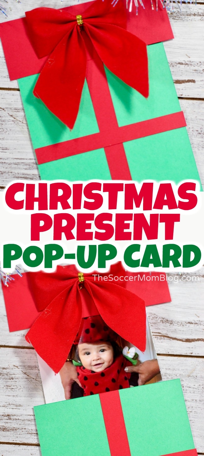 How to make this super-easy cute Christmas Present Pop-Up Card, with a free printable template.