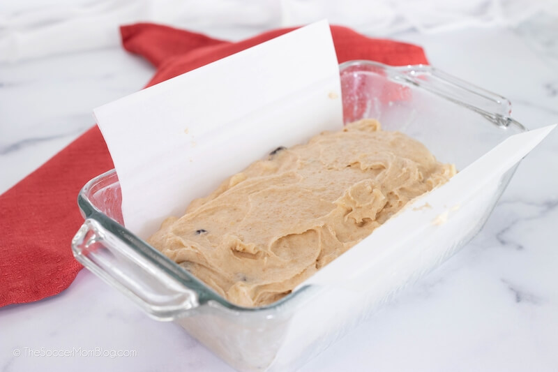 quick bread in prepared loaf pan ready to bake