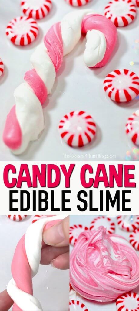 Just in time for Christmas — edible candy cane slime that smells and tastes like the real thing! Click for video tutorial & step-by-step recipe instructions