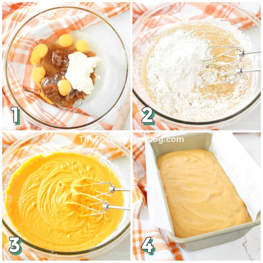 step by step photo collage showing how to make gluten free pumpkin bread