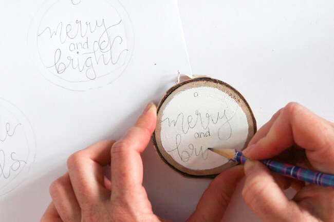 How to make hand lettered wood slice ornaments