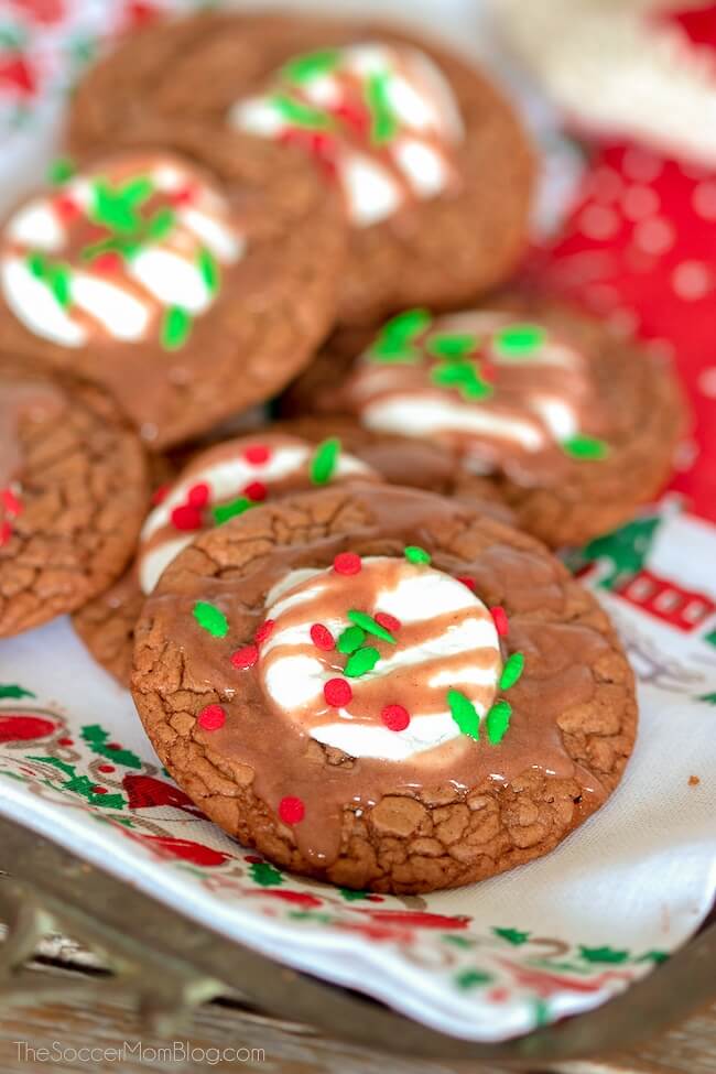 chocolate cookies with marshmallow center - hot cocoa cookies