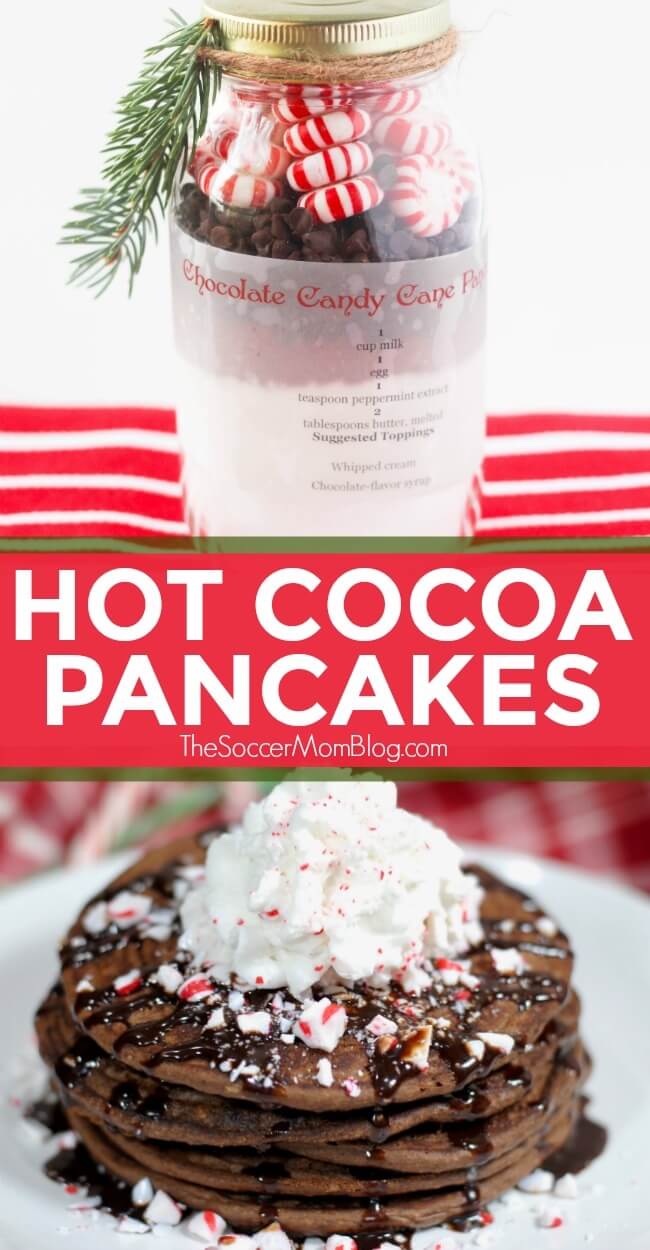 A fun Christmas gift idea for anyone on your list — these Hot Cocoa Pancakes in a Jar are easy to make and delicious!