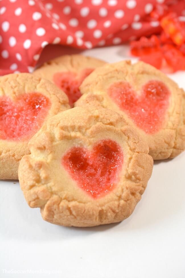 Whether you're making them with the kiddos or for your sweetheart, these Gummy Bear Heart Cookies are a cute and delicious Valentine's Day treat!