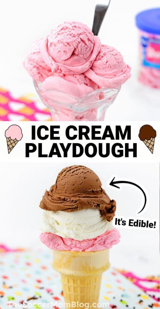 2 photo collage of ice cream playdough for kids