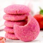 stack of strawberry champagne cookies with pink sprinkles