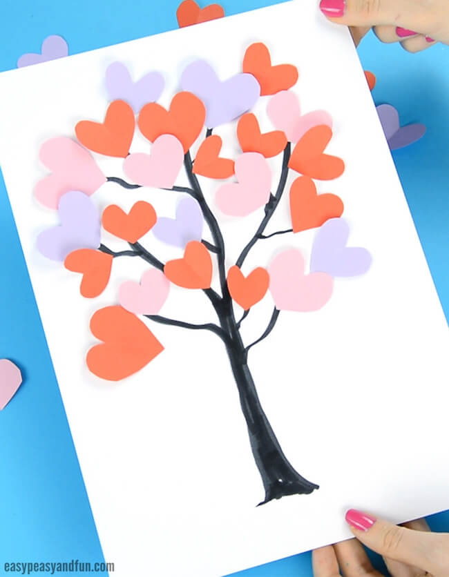 tree made of hearts paper valentines craft ideas