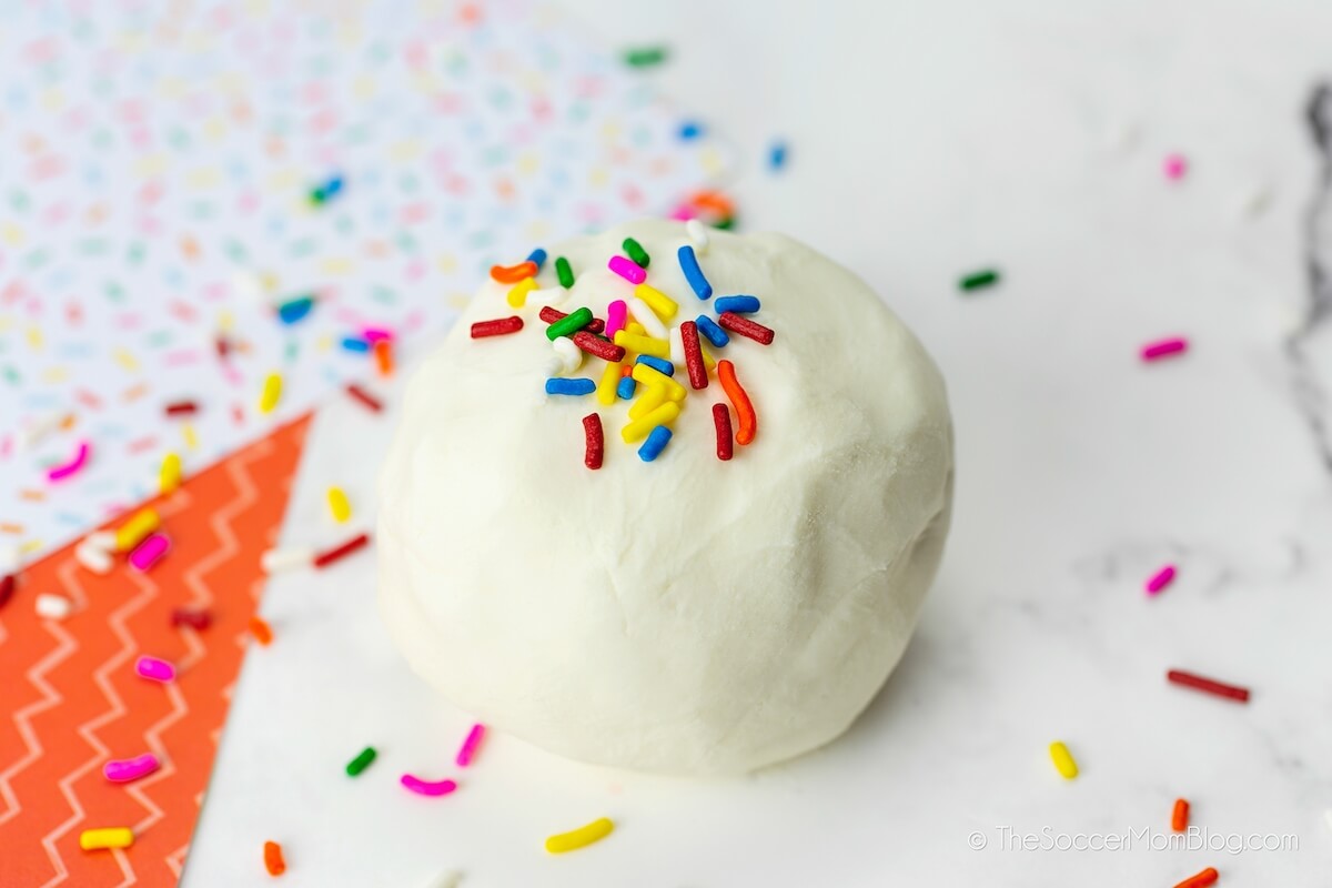 homemade play dough made with frosting and sprinkles