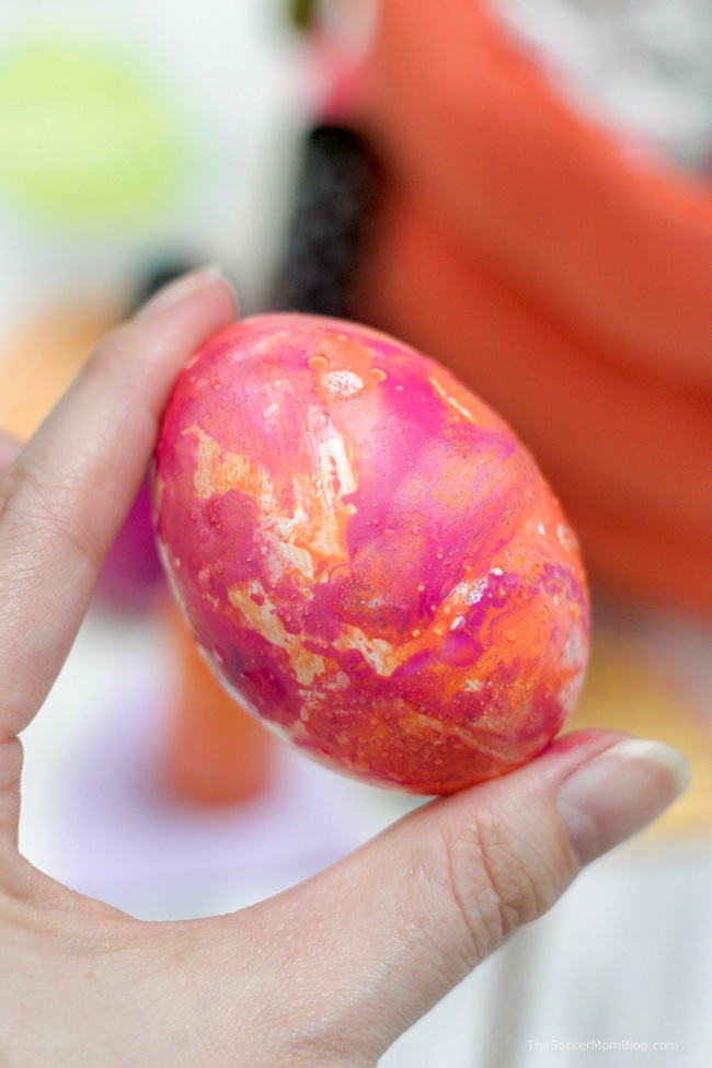 These Marble Easter Eggs are super bright and vibrantly colorful and incredibly easy to make with nail polish!