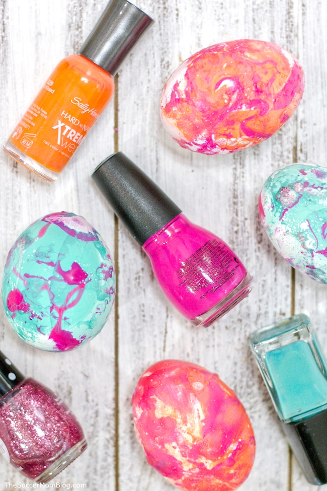 These Marble Easter Eggs are super bright and vibrantly colorful and incredibly easy to make with nail polish!