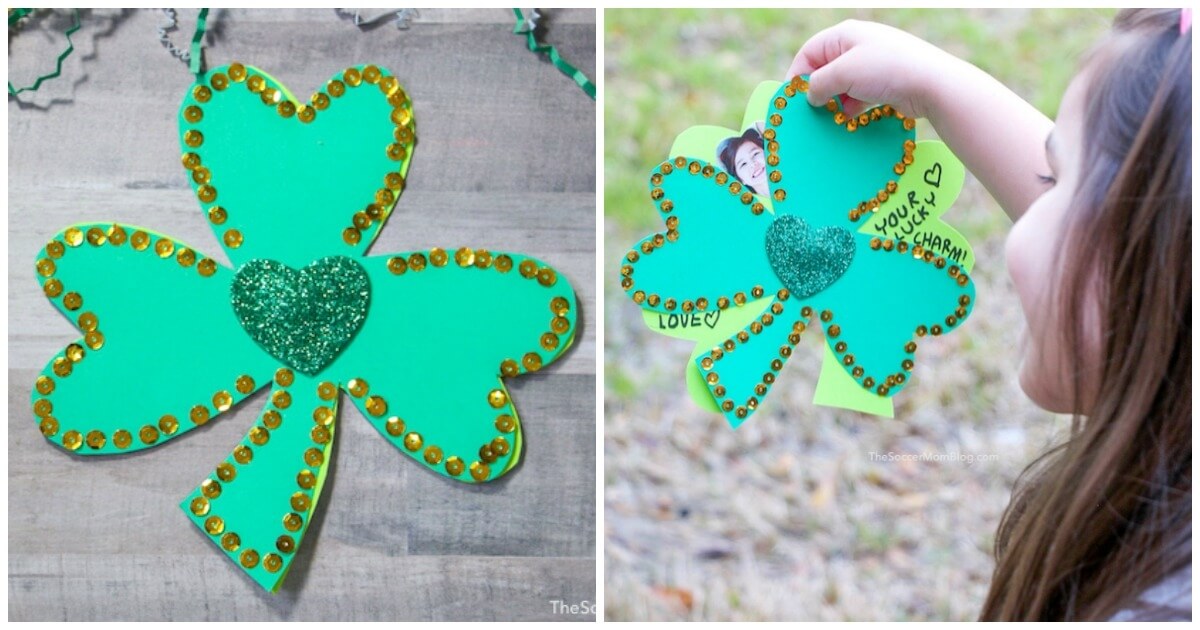 This spinning kid-made shamrock photo card is a cute and easy St. Patrick's Day greeting card! A fun project to make at home or in the classroom with simple craft supplies.