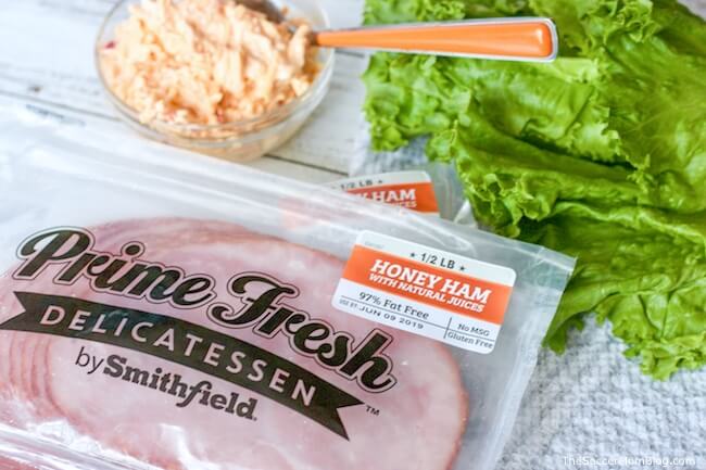 Crisp lettuce, sweet honey ham, and creamy pimento cheese — these Keto Ham and Pimento Cheese Wraps are the perfect fresh and easy lunch for spring and summer!