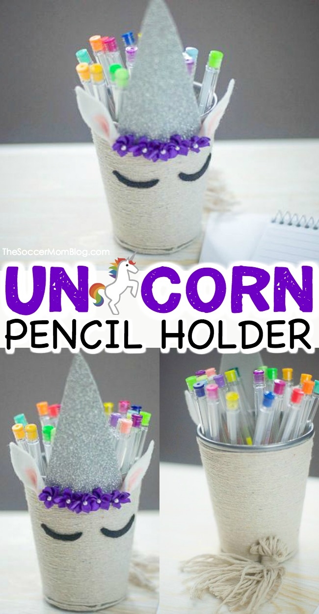 Add a bit of magic to your desk or craft space with this super cute unicorn pencil holder! Click for easy video tutorial and photo step-by-step directions.