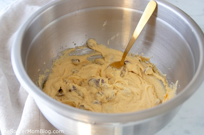 chocolate chip keto cookie dough batter in mixing bowl
