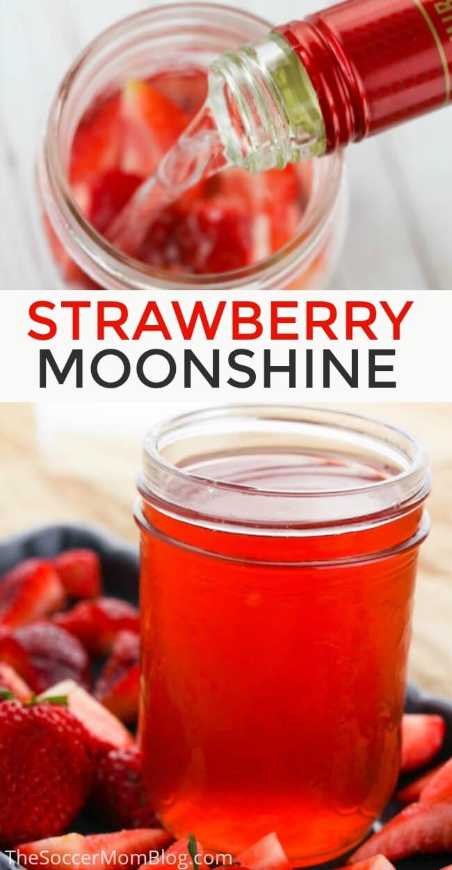 This Homemade Strawberry Moonshine recipe is the perfect drink for a backyard party! Click for easy photo directions to make strawberry infused liquor. 21+