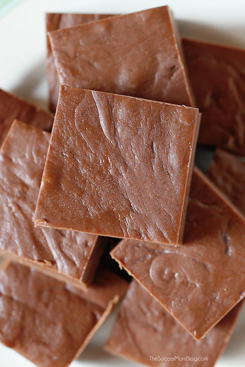 squares of homemade fudge made with Nutella