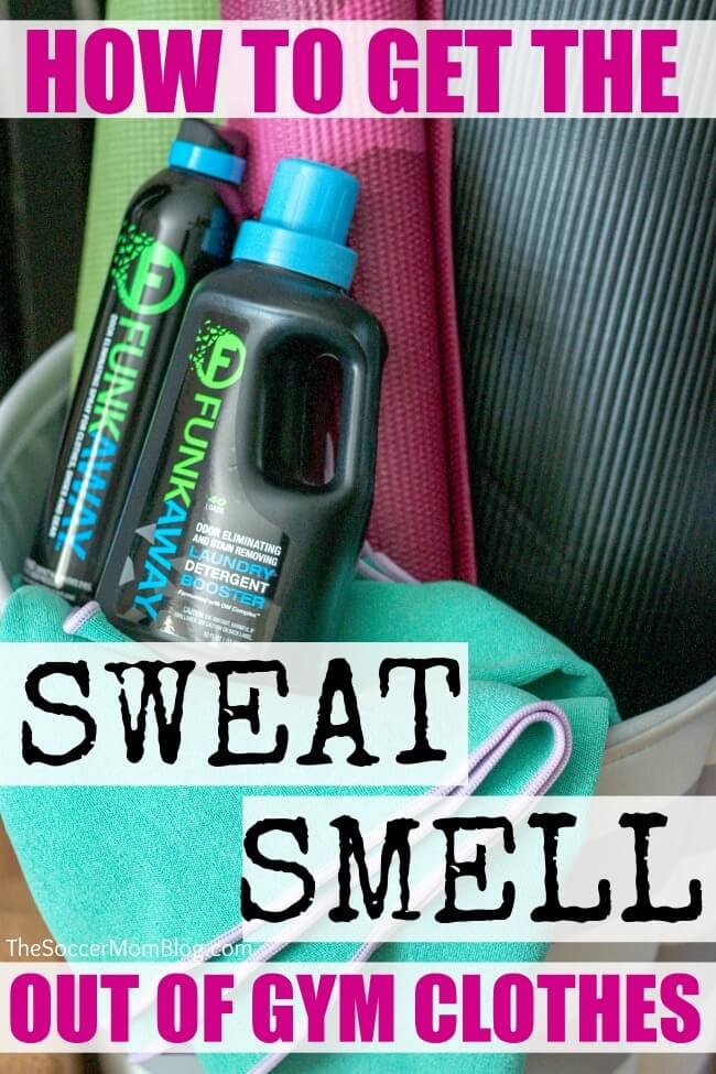 How to get the smell out of workout clothes when NOTHING seems to work! 3 easy steps to get sweat smell out of of gym clothes and yoga gear.