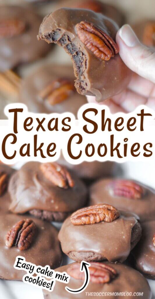 2 photo collage of Texas sheet cake cookies
