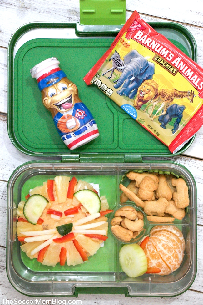 zoo themed bento lunch for kids, with a lion pita bread