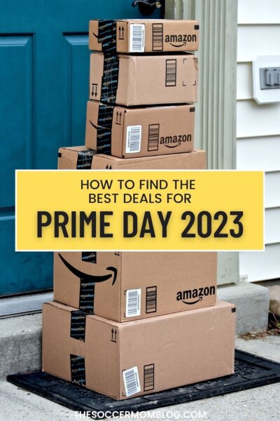 stack of Amazon boxes on doorstep; text overlay "How to find the best deals for Prime Day 2023"
