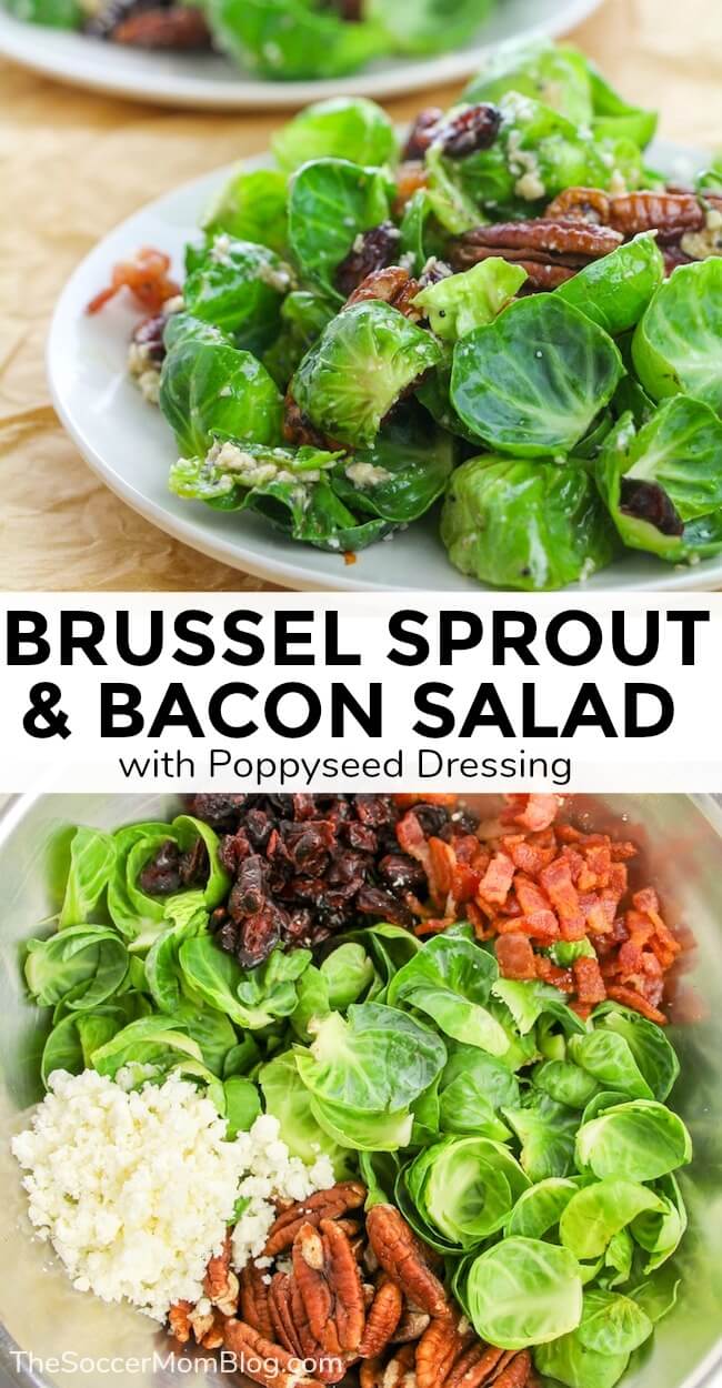 This Bacon and Brussels Sprout Salad with Poppyseed Vinaigrette is delicious and healthy! Plus, you can use the Poppyseed Vinaigrette on anything!