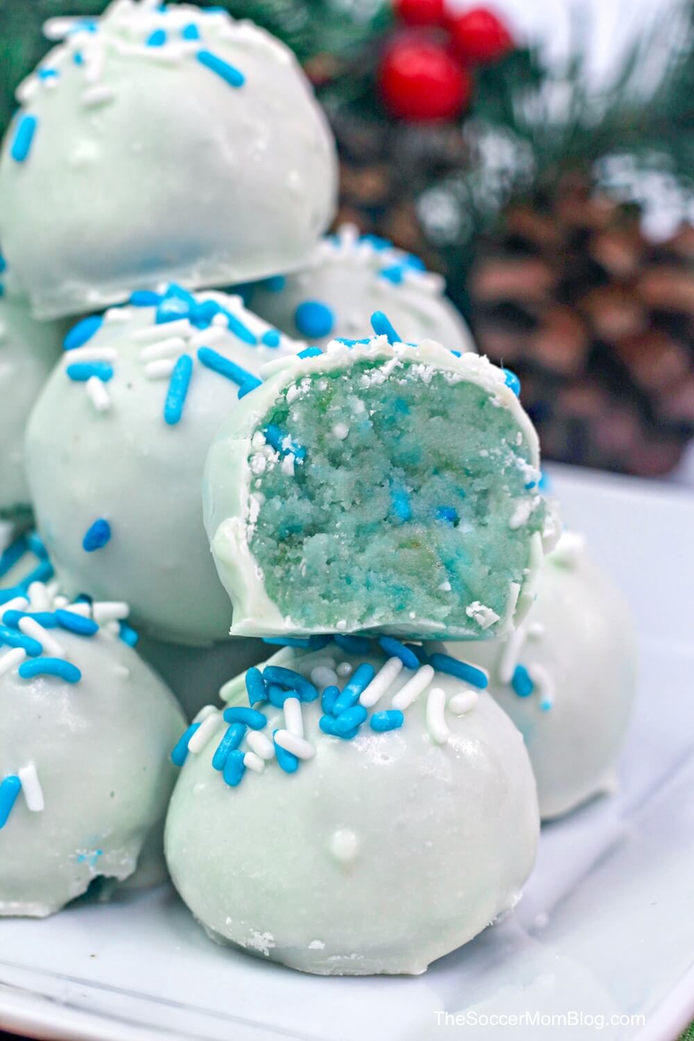white chocolate covered blue cake pops