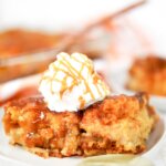 pumpkin bread pudding with ice cream and caramel