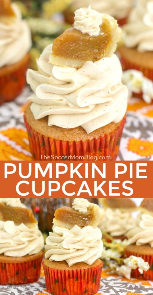Made with real pumpkin and topped with a miniature slice of pumpkin pie, these pumpkin pie cupcakes are the cutest Thanksgiving dessert ever! And of course they're delicious too! 