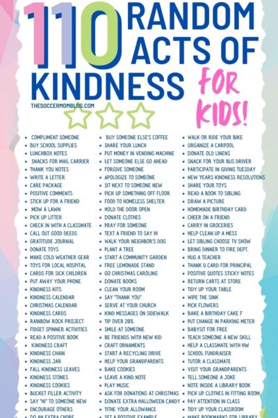list of 110 random acts of kindness for kids