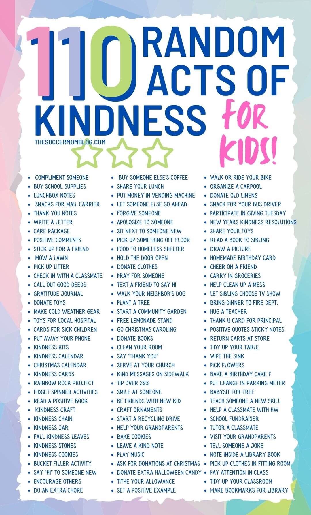 list of 110 random acts of kindness for kids