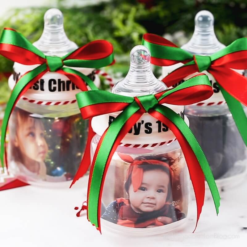 3 handmade baby bottle Christmas ornaments