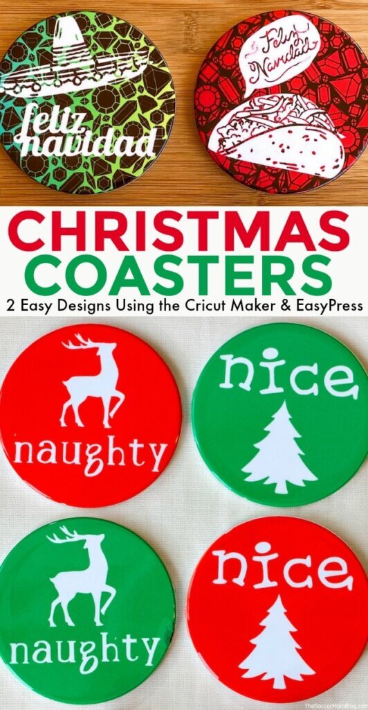 These vibrant and festive Christmas Coasters are easy to DIY with the Cricut Maker! We'll show you step by step how to make two different holiday coaster designs.