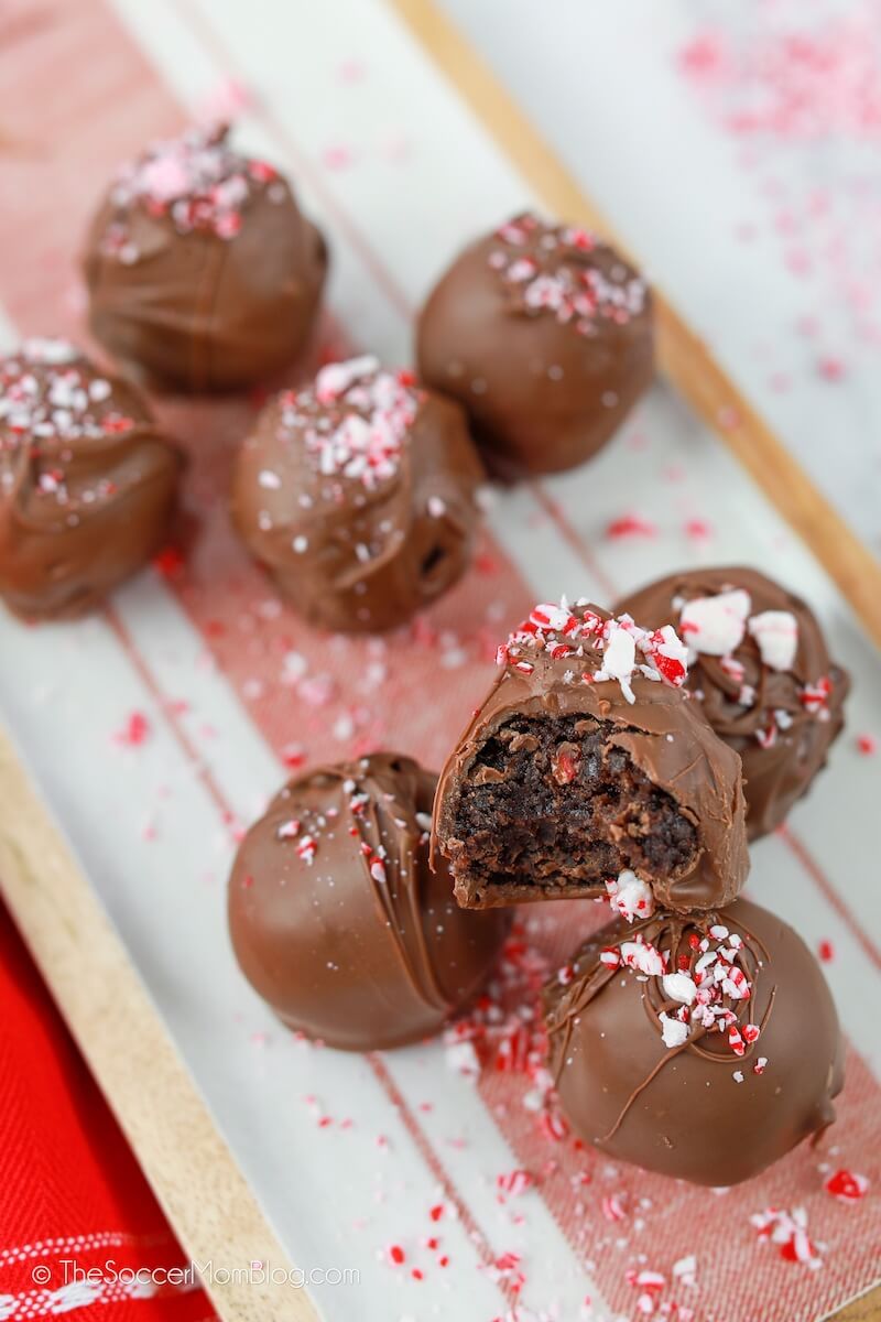 plate of candy cane brownie balls
