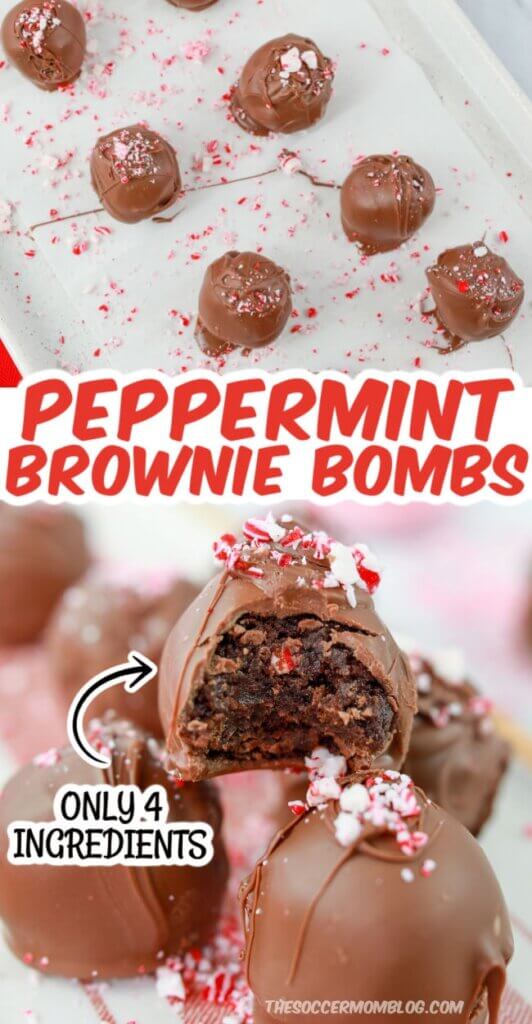peppermint brownie truffles (2 images with text overlay)