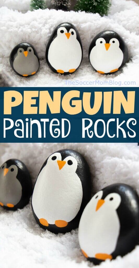This adorable family of Penguin Painted Rocks are one of our favorite winter painted rock ideas! They are an easy and cute Christmas painted rocks set too!
