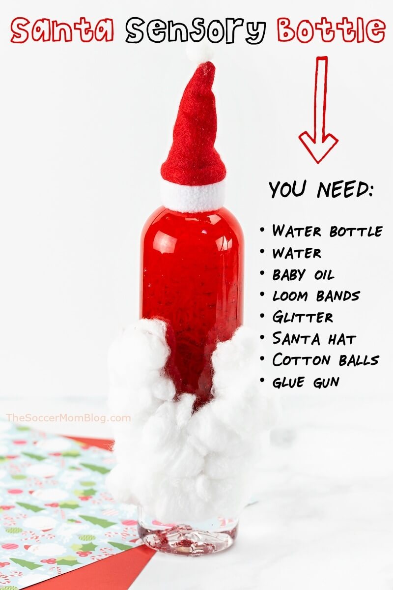 How to make cute and easy Santa sensory bottles for Christmas — a festive craft and calming toy for kids!