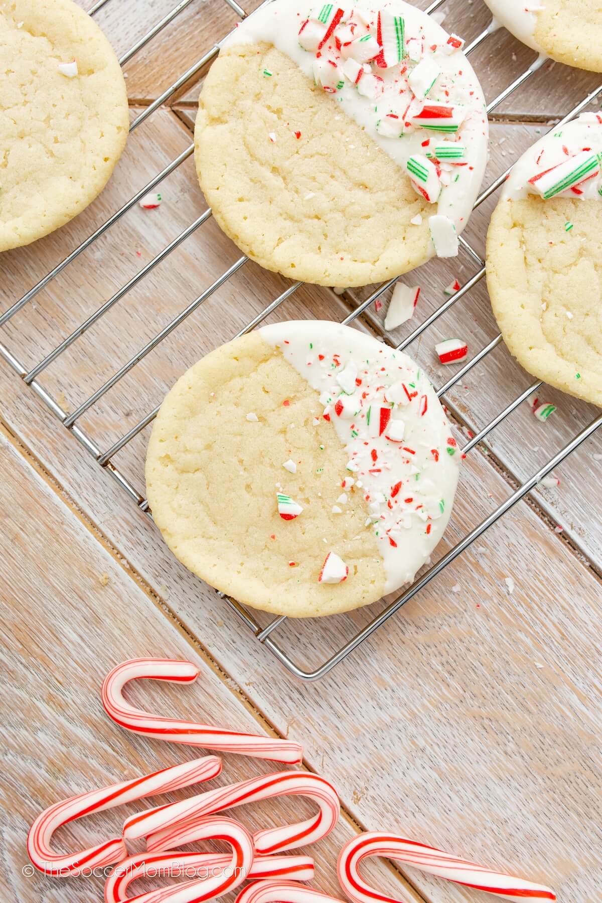 peppermint cookies on a wire cooling rack