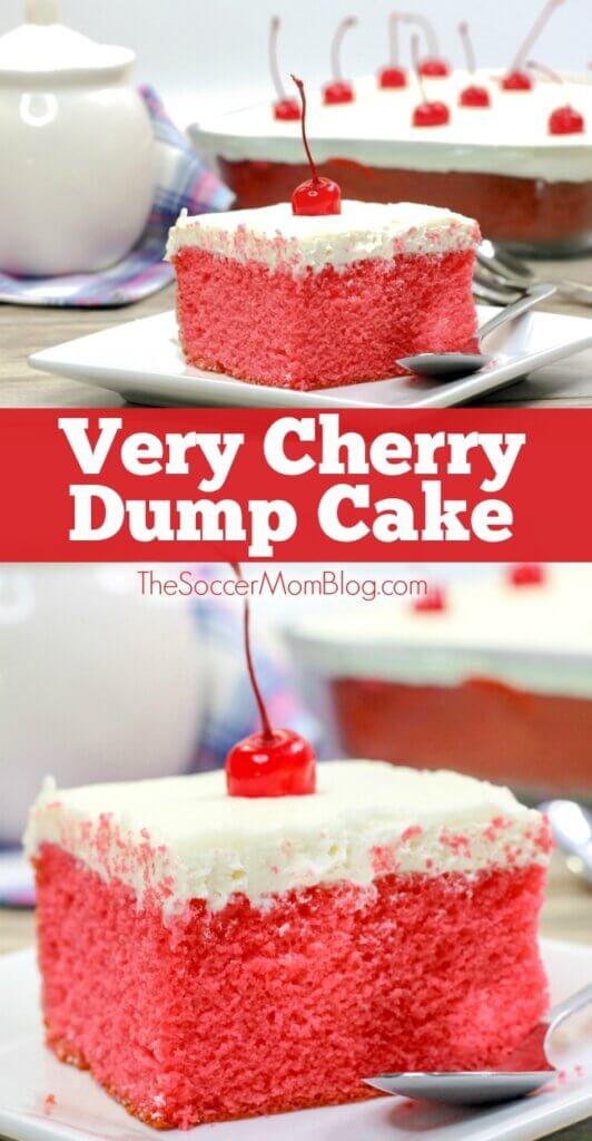 This vibrant cherry dump cake is delicious and as easy as it gets! All you have to do is dump, whisk, and bake! The perfect festive party dessert for Valentine's Day or any special occasion!