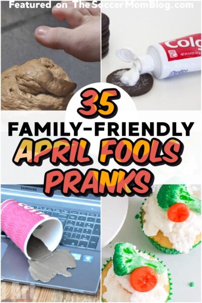 collage of April Fool's pranks for kids