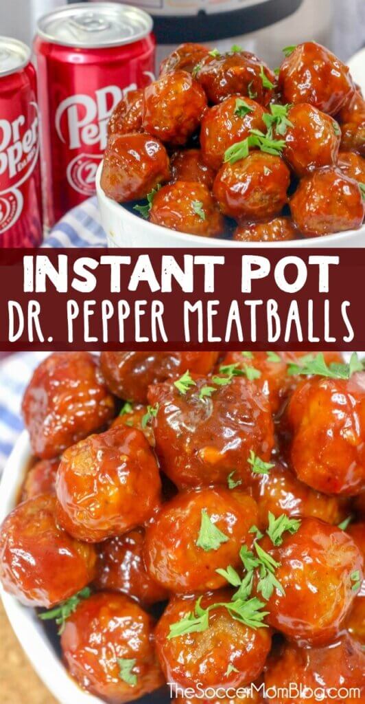 These easy Instant Pot meatballs mingle with tangy Dr. Pepper barbecue sauce for an irresistible combination & an easy meal the whole family will love!