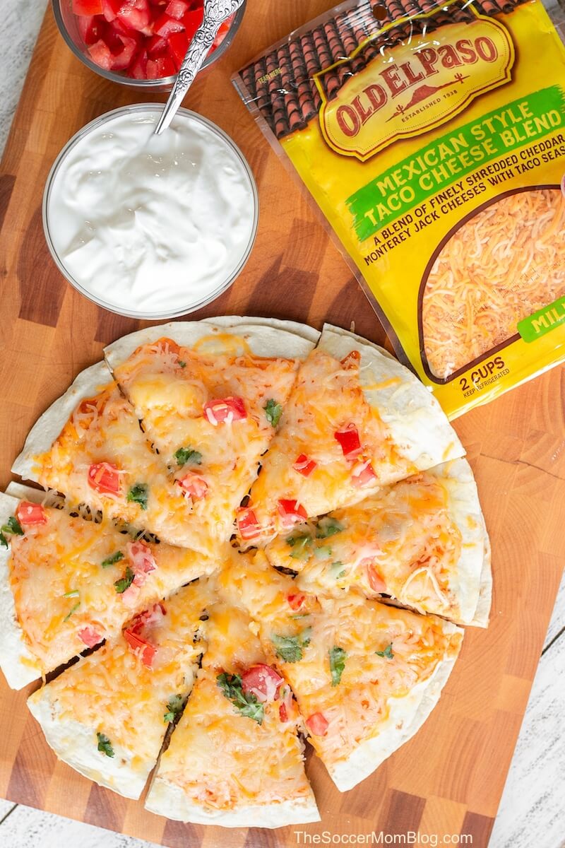 Mexican Pizza recipe made with Old El Paso shredded cheese