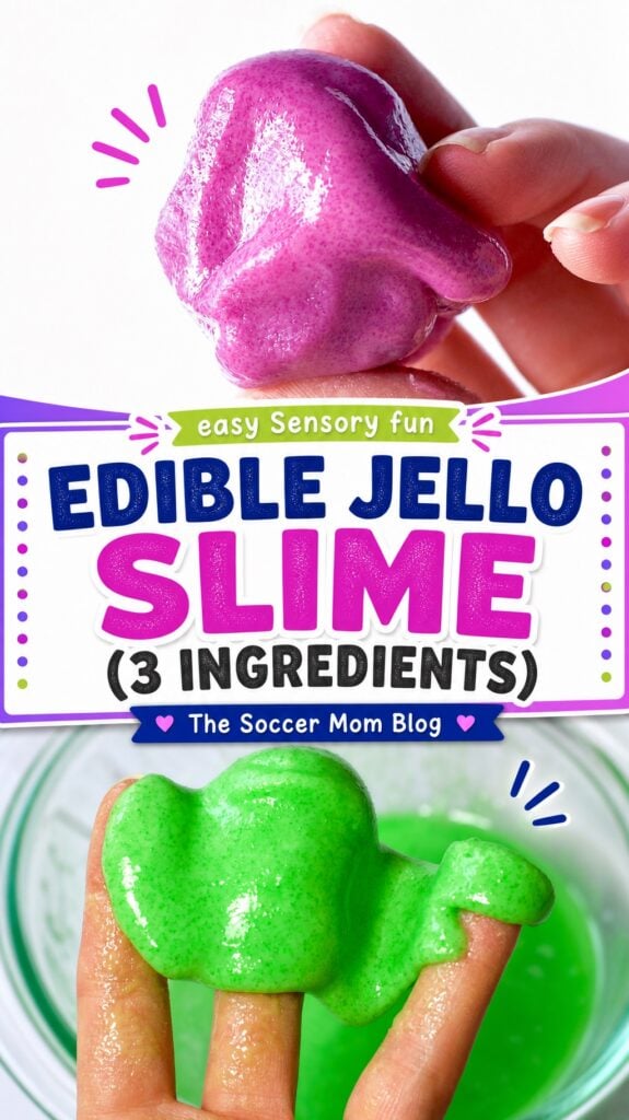 Edible Jello Slime Pinterest image with 2 photos.