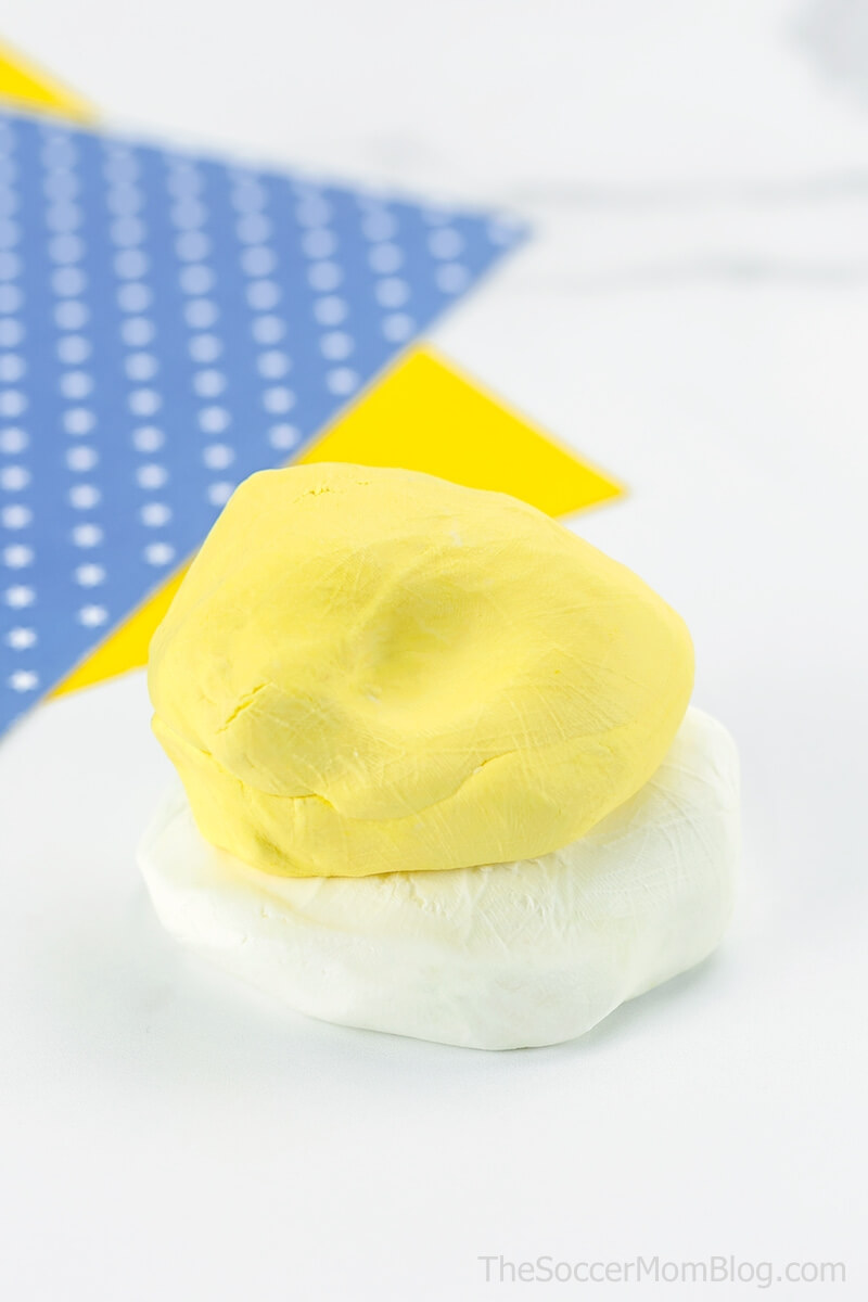 balls of white and yellow play dough