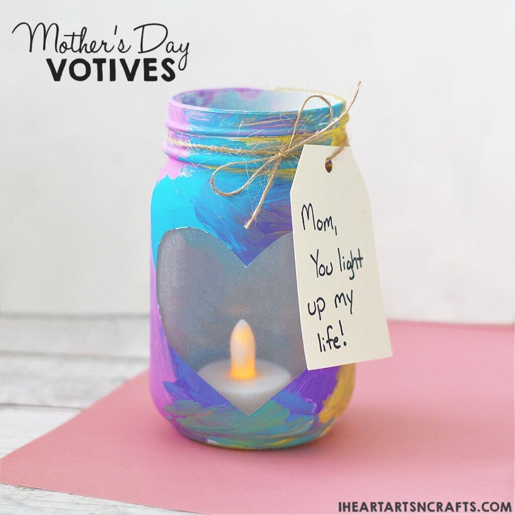 painted mason jar votives for Mother's Day