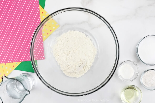 microwave play dough ingredients in mixing bowl